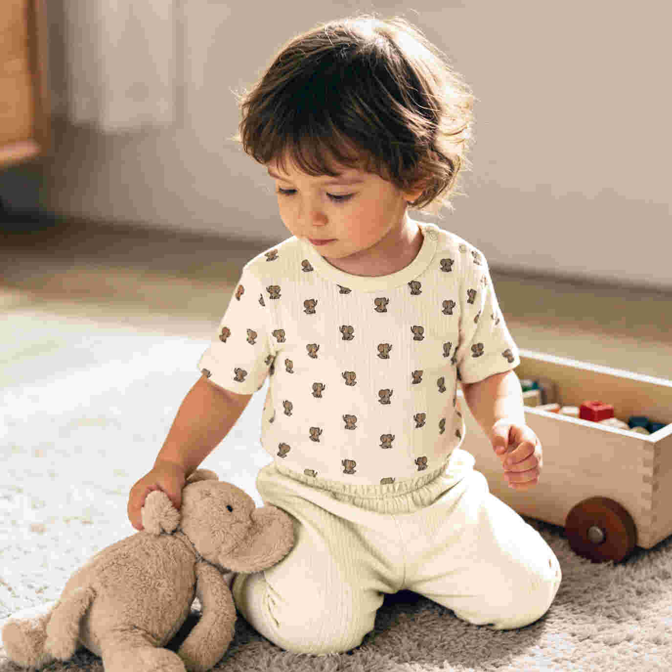 Babies Basic Ribbed Cotton Printed Short Sleeves T-shirt and Pyjama Set 0-3 Months Cream M726-TO-CRE-0-3-2PC - Image 7