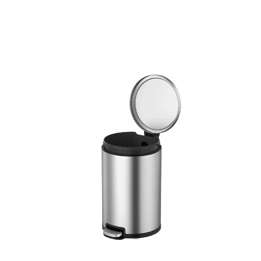 EKO Serene 30L Round Step Bin, Brushed Stainless Steel Pedal Trash Can, Soft-Close Lid, Fingerprint-Resistant Finish, Removable Inner Bucket, Silver - EK9385MT-30L