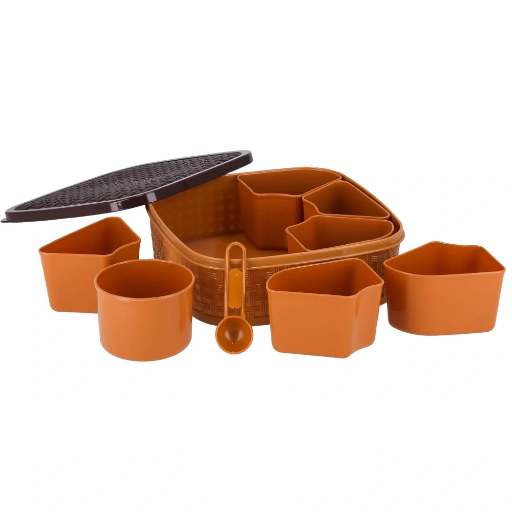 Delcasa DC2887 Airtight Spice Box with 7 Removable Containers & Spoon, 19 x 19 x 6.3 cm, 1L BPA-Free Plastic Storage Organizer, Brown - Image 4