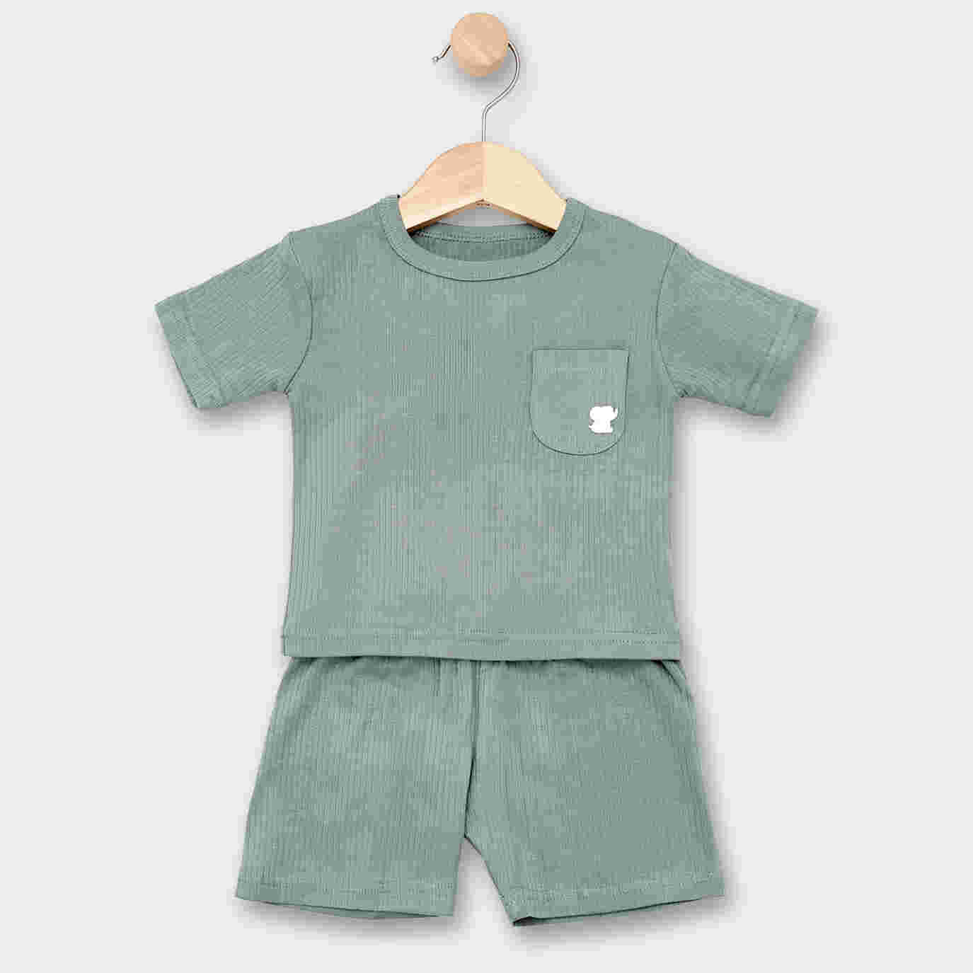 Babies Basic Ribbed Cotton Short Sleeves T-shirt and Plain Shorts Set 6-12 Months Green M723-TO-GRE-6-12-2PC - Image 5