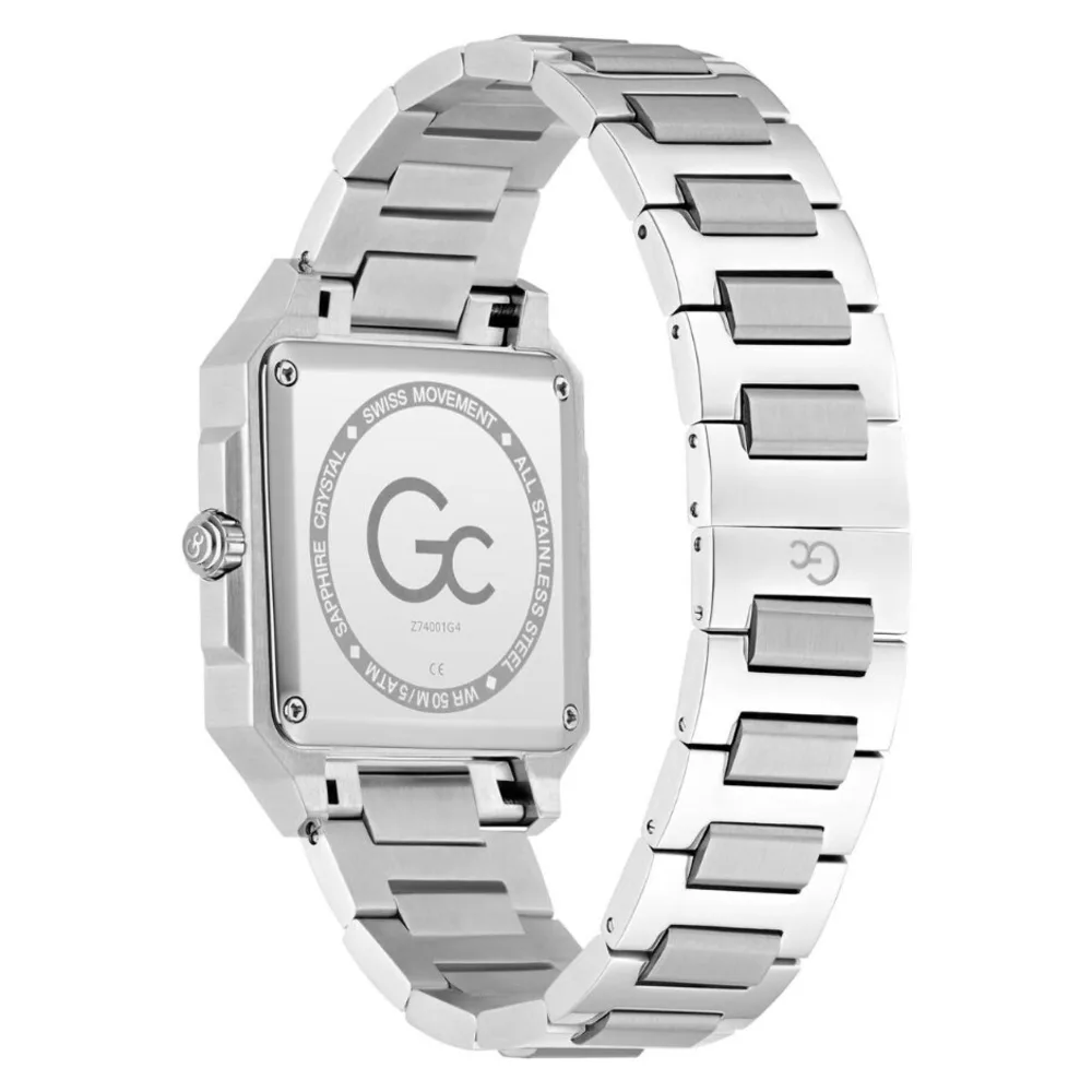 Gc SquareCut Mens Swiss Quartz Analog Watch, 41mm Silver-Tone Brushed & Polished Stainless Steel Square Case, Black Striped-Texture Dial, Sapphire Crystal, H-Link Bracelet, Date Window, 5 ATM Water Resistance - Z74001G4 - Image 3