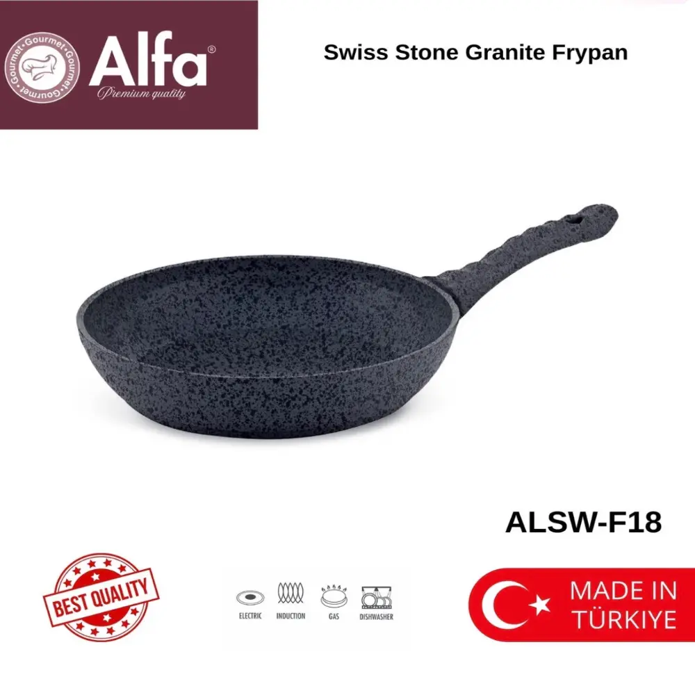 Alfa Swiss Stone Granite Fry Pan 18 cm, Non-Stick, Induction Compatible, PFOA-Free, Healthy Cooking Pan, Granite Outer and Interior, BPA Free - ALSW-F18 - Image 2