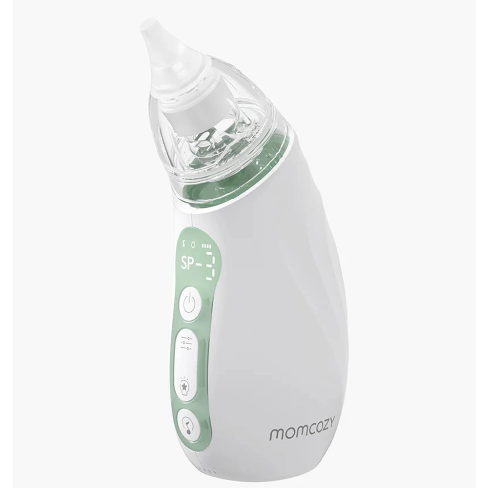 Momcozy Baby Nasal Aspirator, Electric Rechargeable Nose Sucker, 3 Suction Gears Up to 65KPa, Type-C Charging, 2 Soft Silicone Tips, Ambient Light & Lullaby, Green - QM2279S