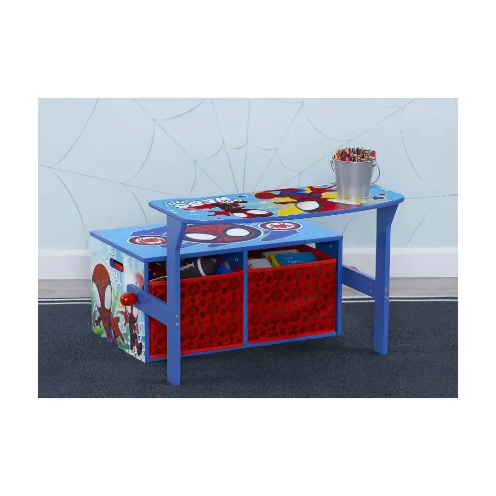 Delta Children Kids Activity Bench with Storage, 2 In 1 Spidey Desk & Bench, Toy Storage Bins, Wooden Play Study Furniture, Marvel Spidey and His Amazing Friends - TB87242SM-1163