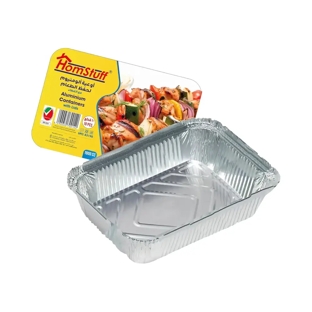 Homstuff Foil Container With LID 83190, Pack Of , Aluminium Disposable Container, Parcel Box, Packaging Hot Dry Foods Aluminium 10 Pcs 1900ml - 5150805