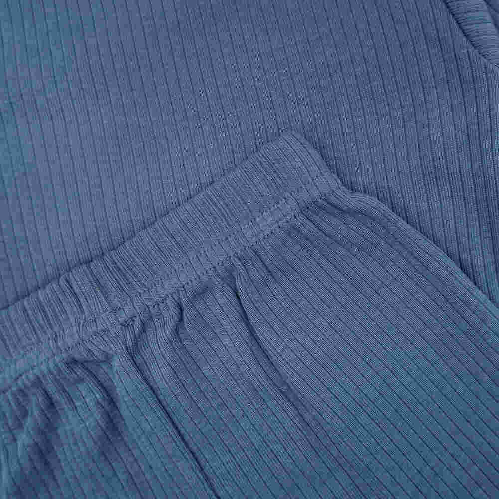 Babies Basic Ribbed Cotton Long Sleeves Top and Bottom Set 0-3 Months Blue M719-PL-BLU-0-3-2PC - Image 3