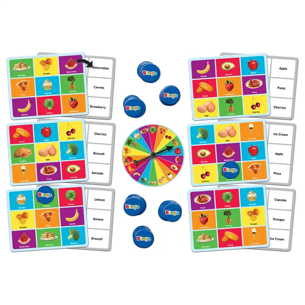 MasterPieces Food Bingo Educational Game for Kids, Picture and Word Matching with 6 Double-Sided Boards and Spinner, 2 to 6 Players, Ages 3 and Up - 11814 - Image 3