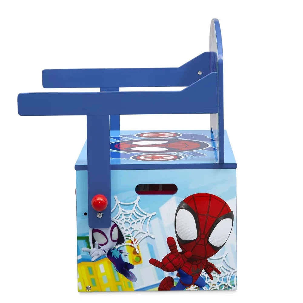 Delta Children Kids Activity Bench with Storage, 2 In 1 Spidey Desk & Bench, Toy Storage Bins, Wooden Play Study Furniture, Marvel Spidey and His Amazing Friends - TB87242SM-1163 - Image 5