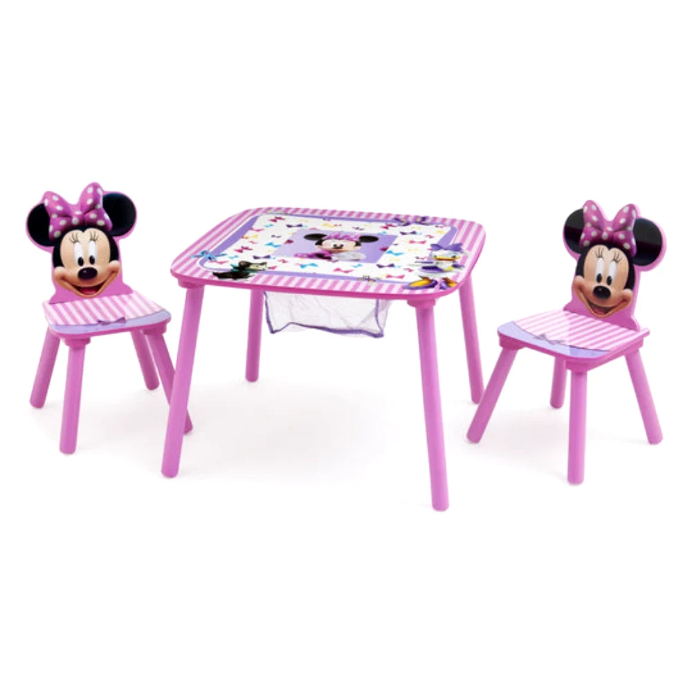 Delta Children Minnie Mouse Kids Table & Chair Set with Storage Basket, Activity Study Craft Table for Girls, Pink Design, Durable Wood Build, Pink - TT89459MN-1058