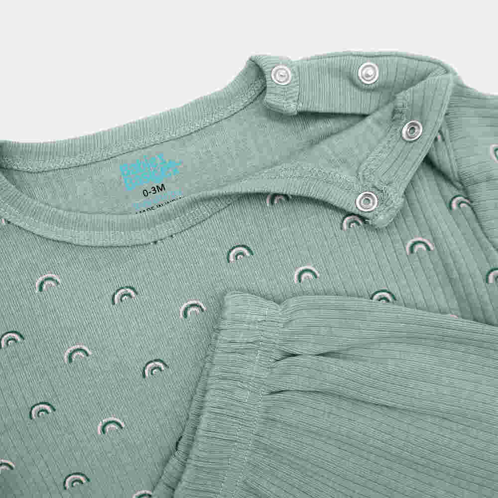 Babies Basic Ribbed Cotton Printed Short Sleeves T-shirt and Pyjama Set 3-6 Months Green M745-TO-GRE-3-6-2PC - Image 3