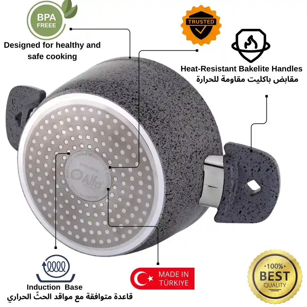 Alfa Swiss Stone Granite Casserole Pot 24 cm, Non-Stick, Induction Compatible, PFOA-Free, Cook with Less Oil, Heat-Resistant Ergonomic Handles, Multicolor - ALSW-C24 - Image 3