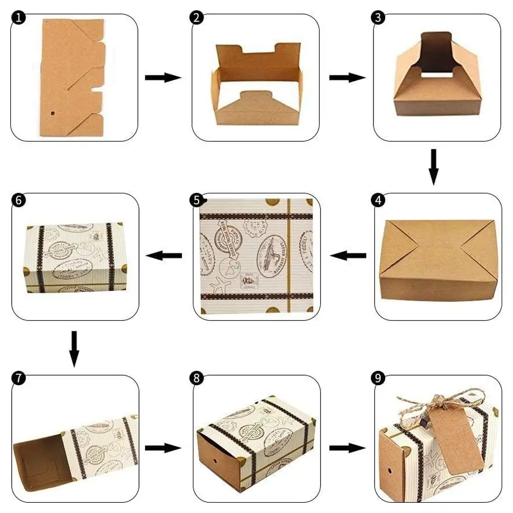Morinostation Mini Suitcase Favour Boxes Pack of 50, Travel Theme Candy Boxes with Jute Twine and Blank Kraft Paper Tags for Weddings and Parties - Image 6