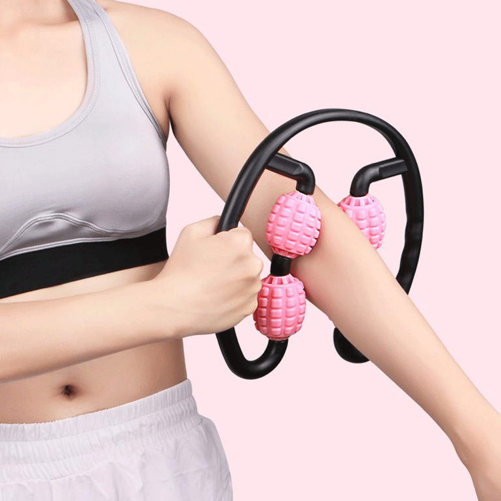 360° Massager Leg Muscle Relaxation Roller Ring Clamp Leg Massage Stick Yoga Body Shaping 4 Wheels Fitness Device for Sports
