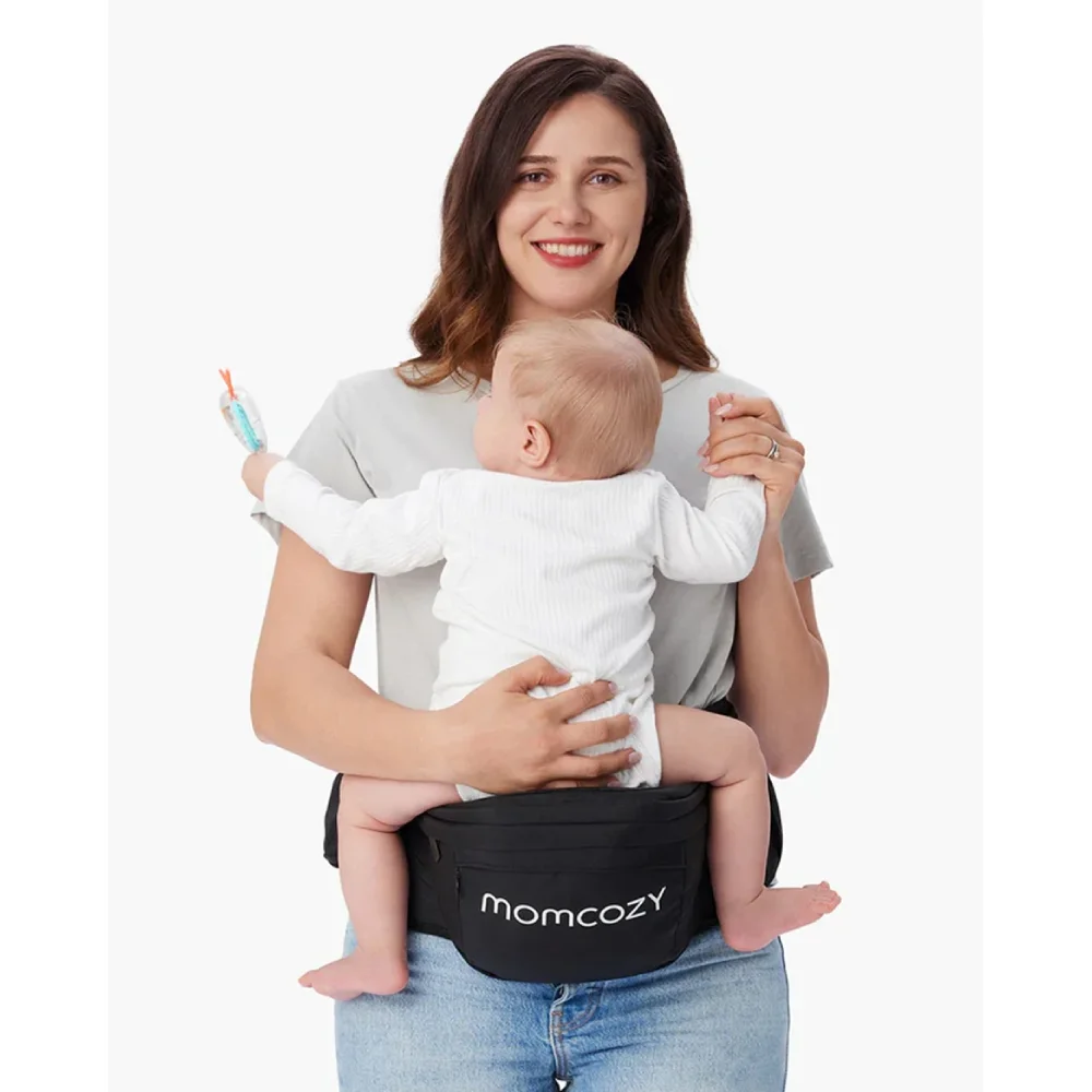 Momcozy Hip Seat Baby Carrier, 3D Abdominal Support, Widened Waist Belt, Ergonomic M-Position Seat, Multiple Carrying Positions, Storage Pockets, Newborn to Toddler, Large, Black - 602835182649 - Image 4