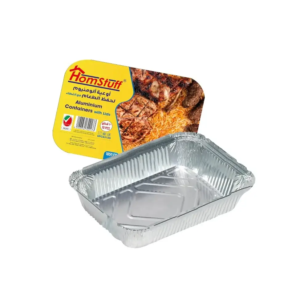 Homstuff Foil Container With LID 83185, Pack Of , Aluminium Disposable Container, Parcel Box, Packaging Hot Dry Foods Aluminium 10 Pcs 1850ml - 5150804