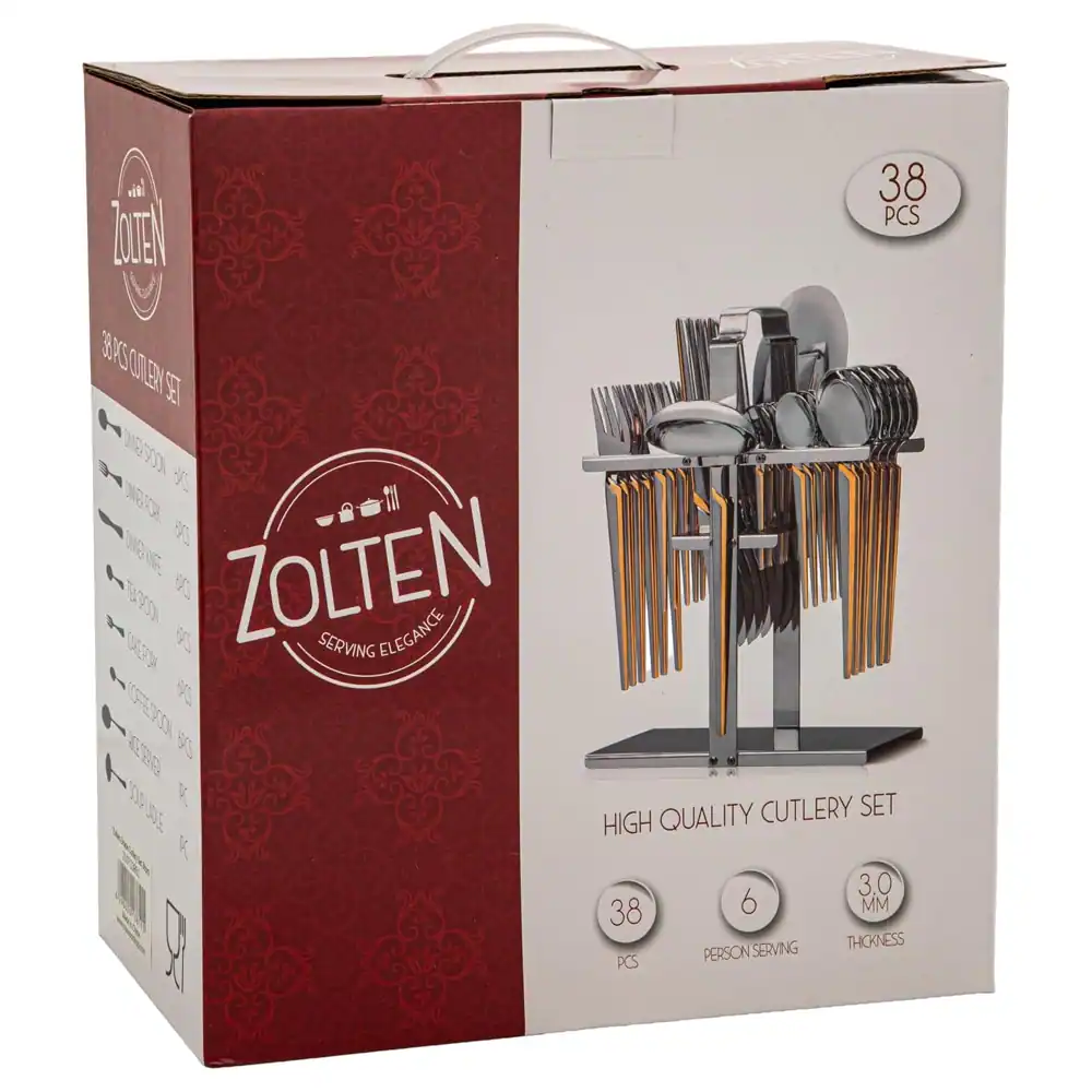 Zolten Drape Stainless Steel 38-Piece Cutlery Set with Stand Gold with Mirror Finish - ZL0713851 - Image 4