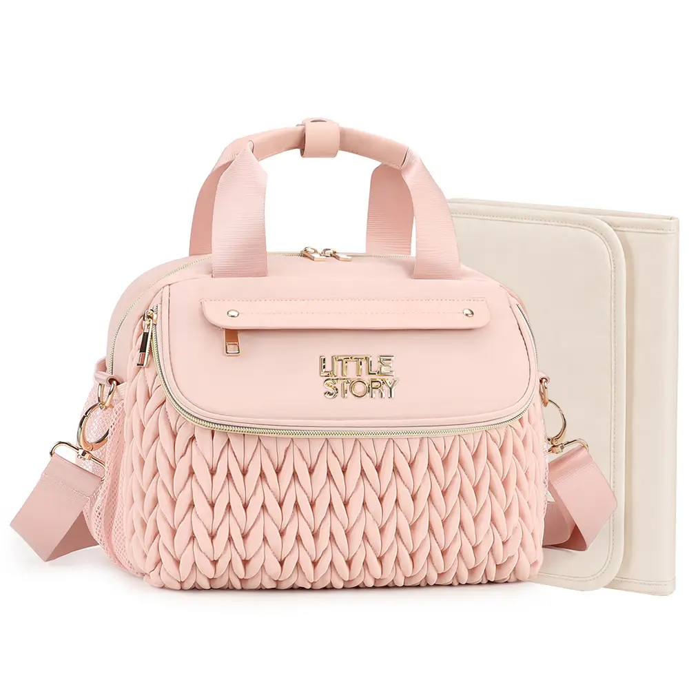 Little Story Compact Diaper Bag With Changing Pad And Shoulder Strap Blush Pink - LS_DB_PI