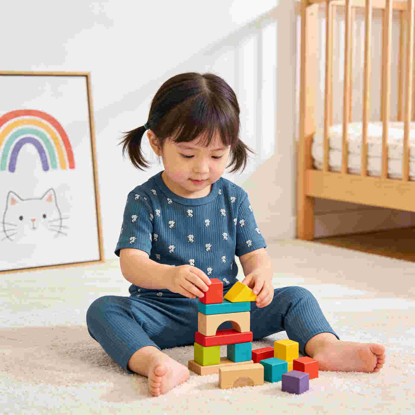 Babies Basic Ribbed Cotton Printed Short Sleeves T-shirt and Pyjama Set 6-12 Months Blue M726-TO-BLU-6-12-2PC - Image 7