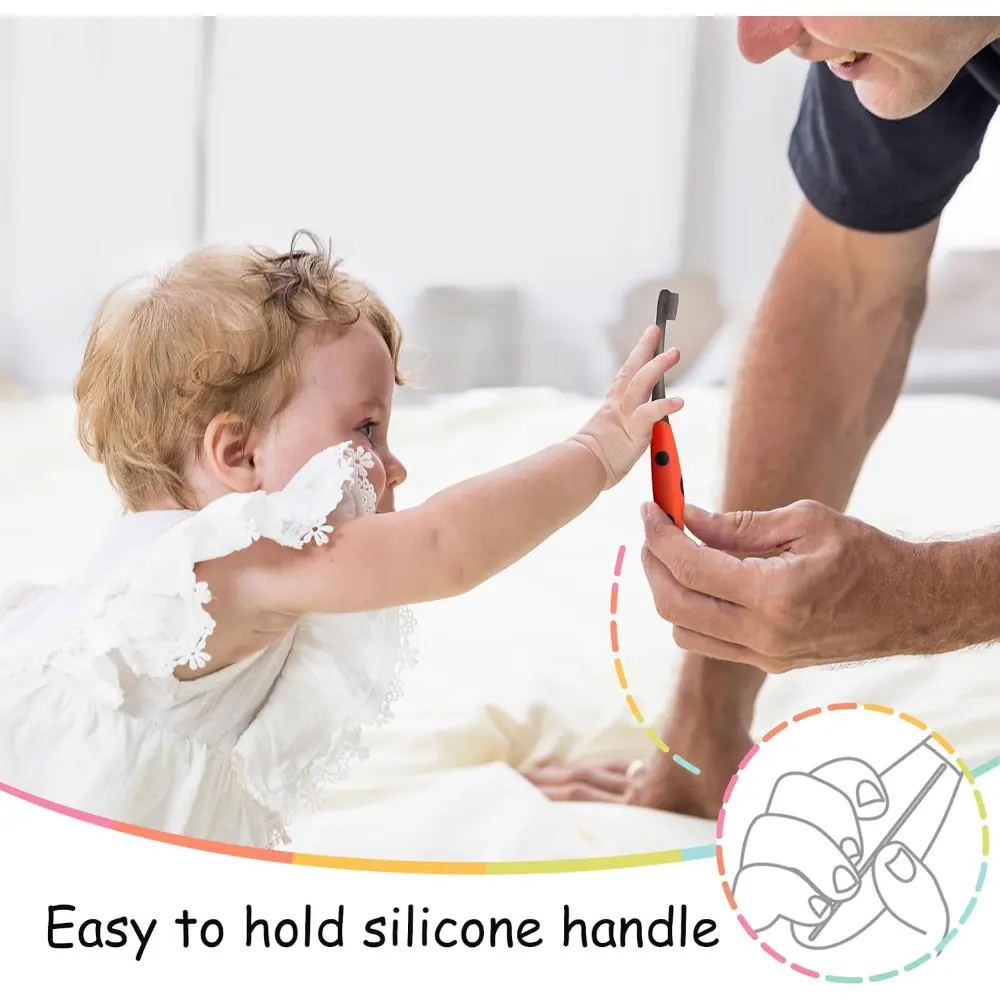 Mombella Ladybug Baby Silicone Training Toothbrush, Soft Bristles, BPA-Free, Gentle on Gums, Ideal for 6-9 Months, Easy Grip, Red & Black - 1403 - Image 4