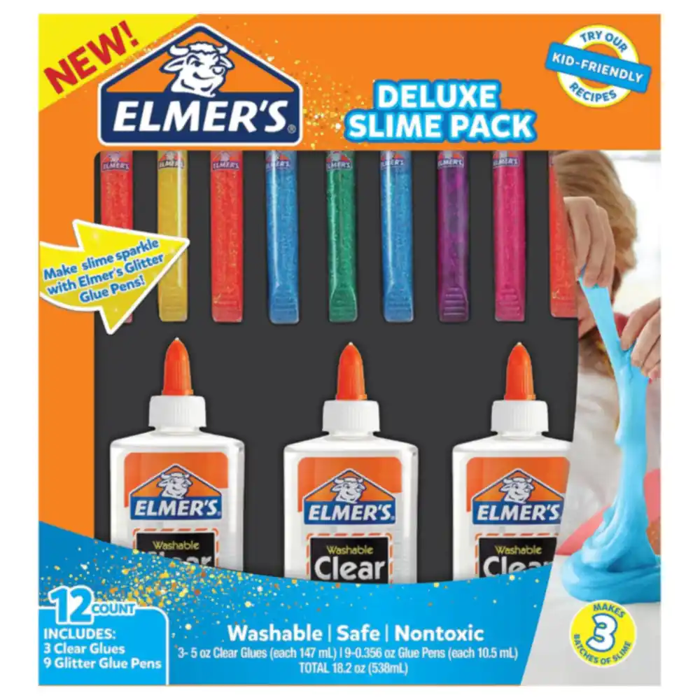 Elmer's Deluxe Slime Starter Kit, 12 Count with 3 Washable Clear School Glues and 9 Glitter Glue Pens, Makes 3 Batches of Slime - Image 6