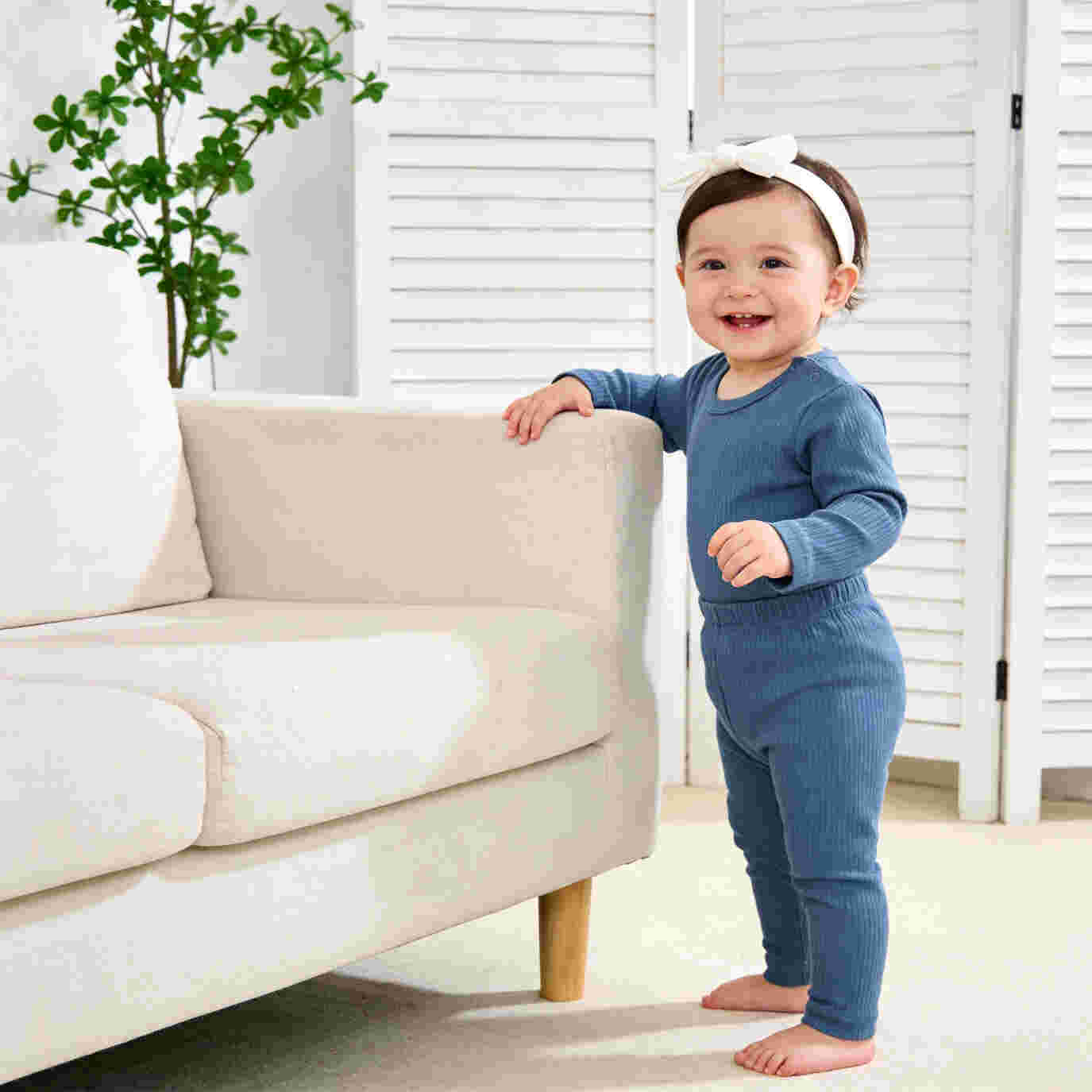 Babies Basic Ribbed Cotton Long Sleeves Top and Bottom Set 3-6 Months Blue M719-PL-BLU-3-6-2PC - Image 6