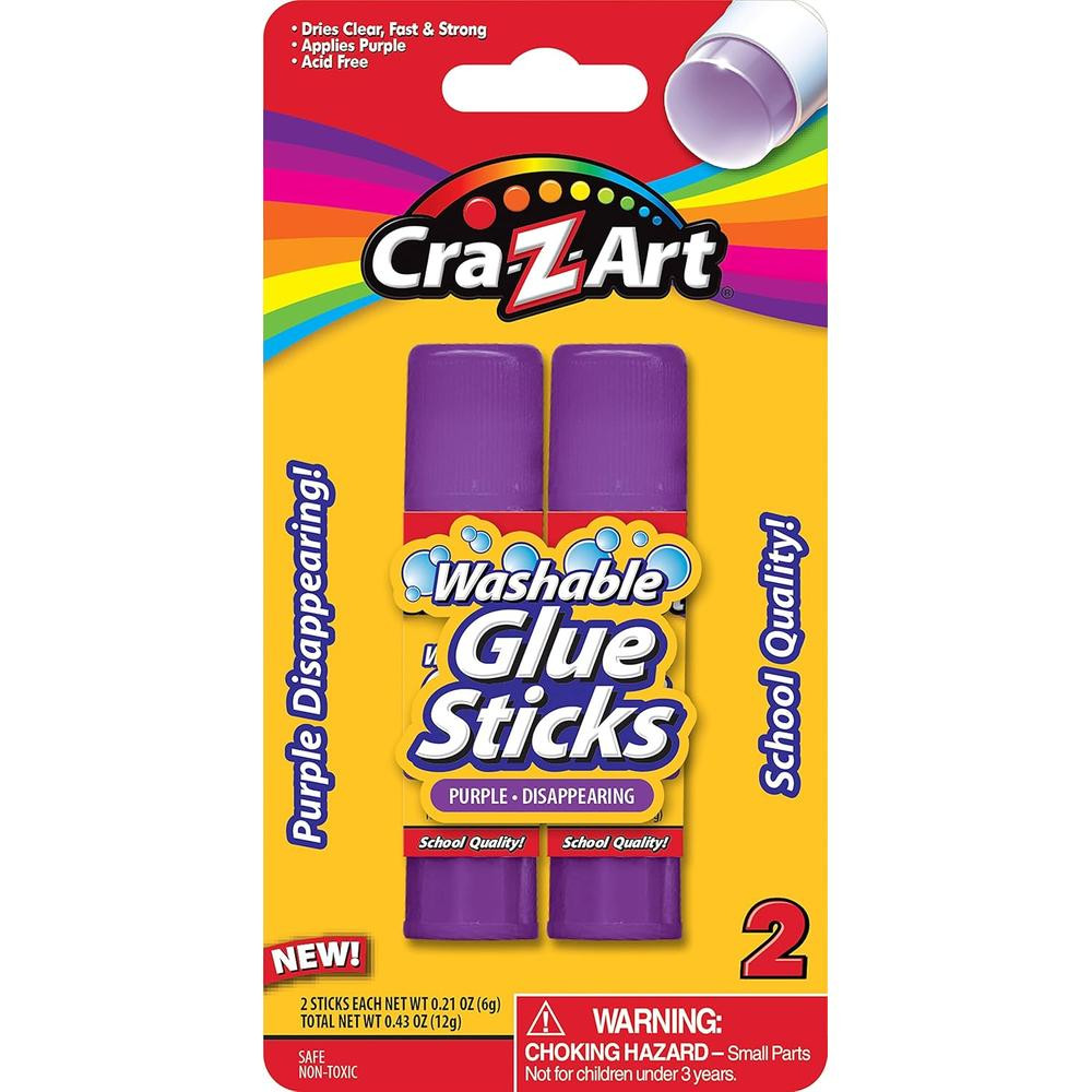 Cra-Z-Art Washable Purple Glue Sticks Pack of 2 Non Toxic Disappearing ...