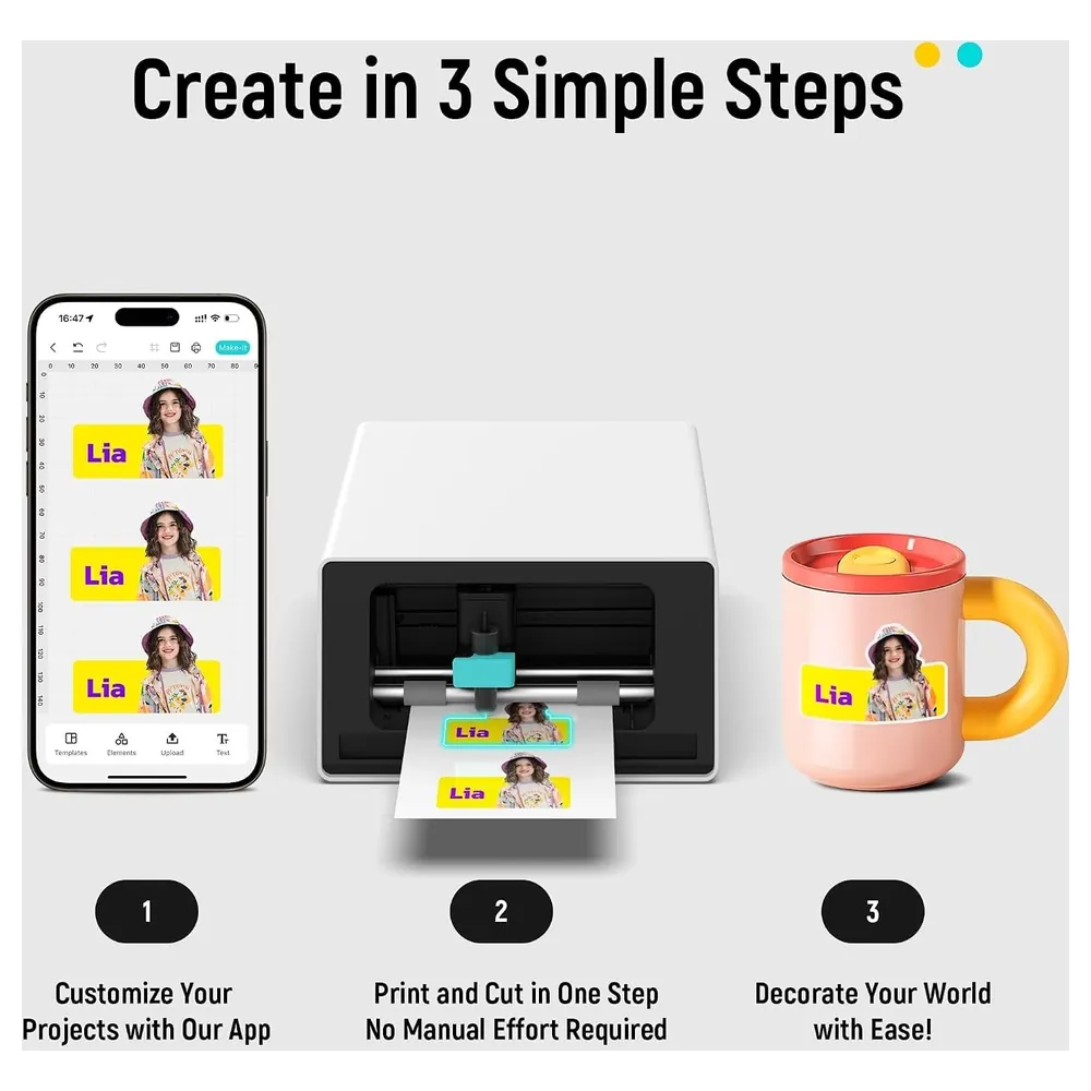 Liene PixCut S1 Photo Sticker Printer and Cutter, All-in-One Bluetooth Sticker Maker with 300 DPI Dye-Sublimation Printing and AI Auto-Cutting, White - Image 5
