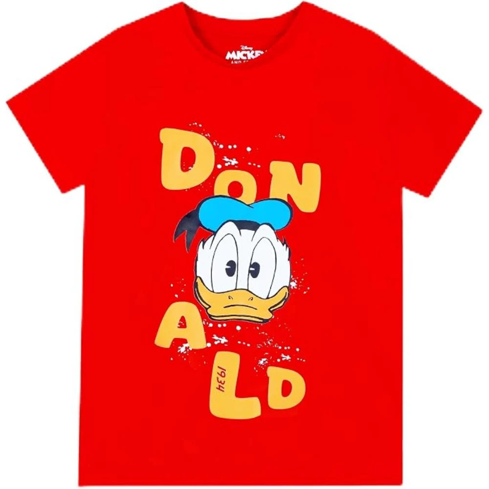 Disney Donald Duck Boys T-Shirt, 100 Percent Cotton, Crew Neck Short Sleeve, Casual Wear, 5-6 Years, Red - TU22632-5-6Y