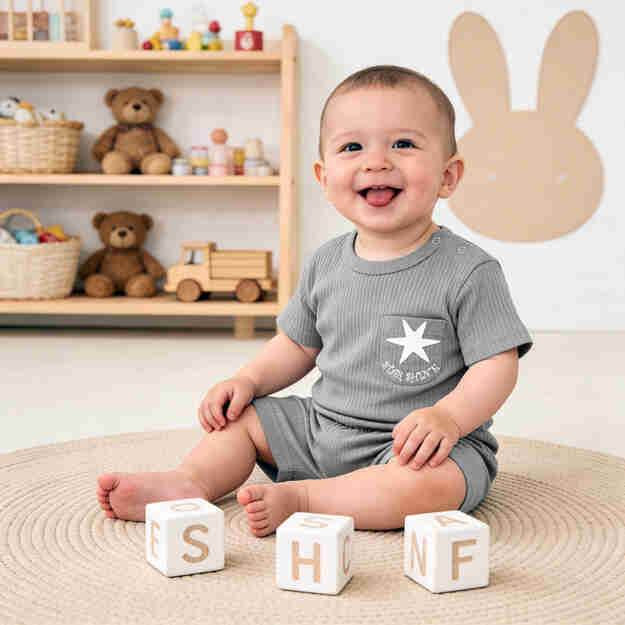 Babies Basic Ribbed Cotton Short Sleeves T-shirt and Plain Shorts Set 3-6 Months Gray M714-TO-GRA-3-6-2PC - Image 7