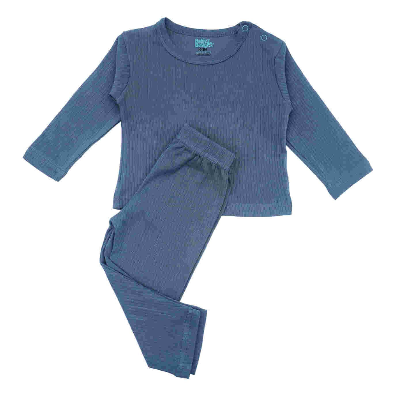Babies Basic Ribbed Cotton Long Sleeves Top and Bottom Set 3-6 Months Blue M719-PL-BLU-3-6-2PC