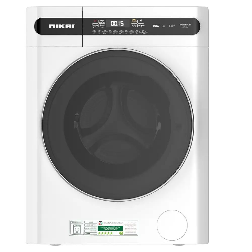 Nikai 8-5 Kg Front Load Washer Dryer, Fully Automatic washing machine with Energy Saving BLDC Inverter Motor, Touch Panel – One Touch Washing Program, Child Lock - NWM805FDW