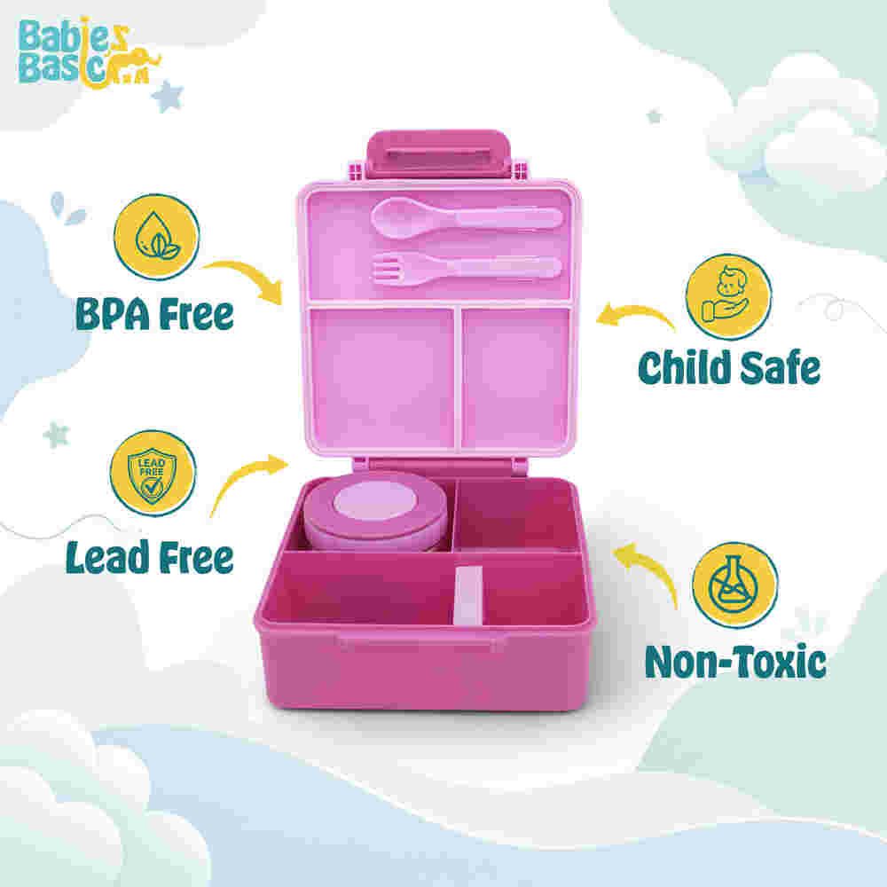 Babies Basic Insulated Bento Lunchbox with Stainless Steel Bottle 3+ Years - Beige - Zoo 12310-MIX-PIN-FAIR - Image 5
