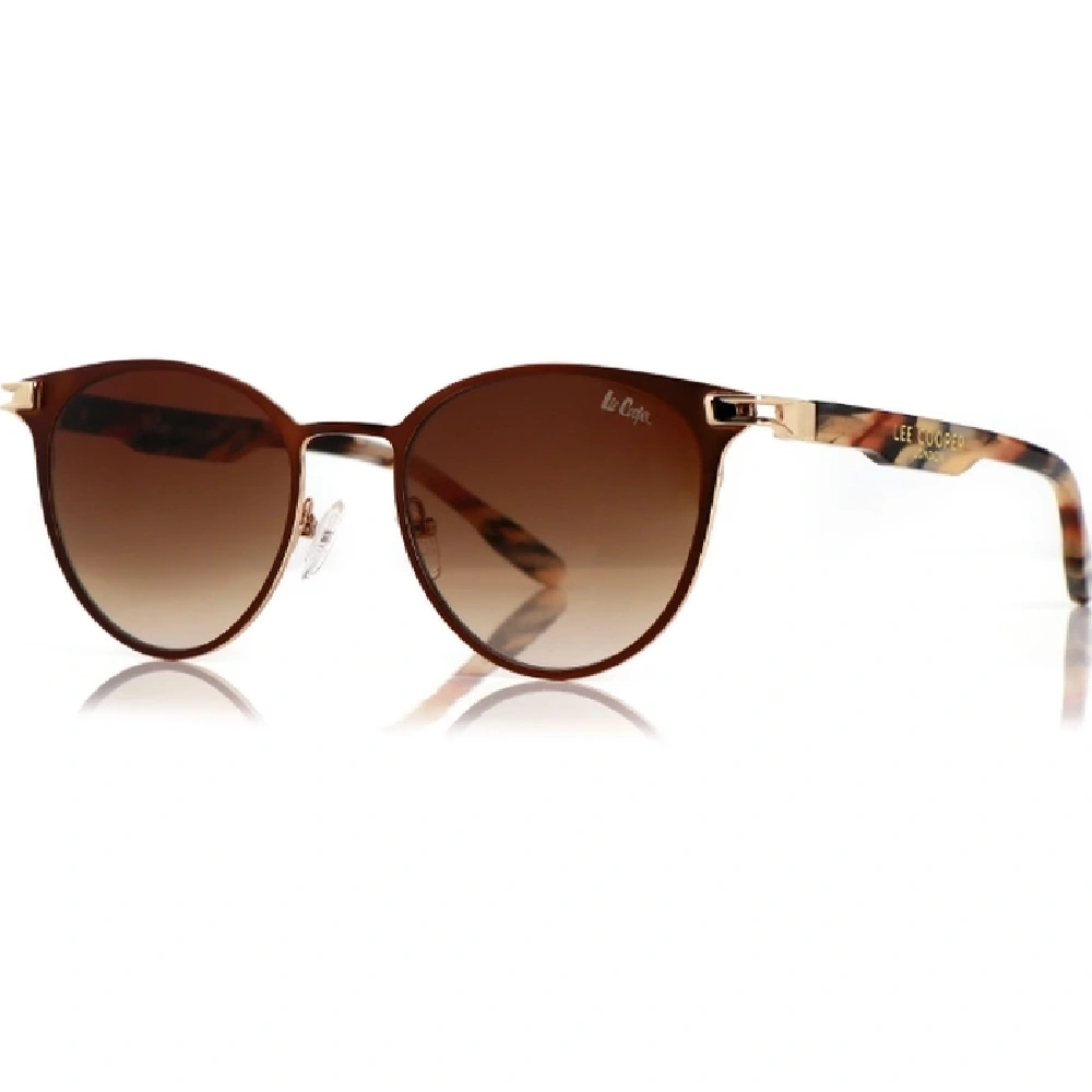 Lee Cooper Women's Polarized Sunglasses, Round Full Rim Design, Gradient Brown Glass Polarized Lenses, Brown Metal Frame, 54-21-145 mm - LCW10241C4