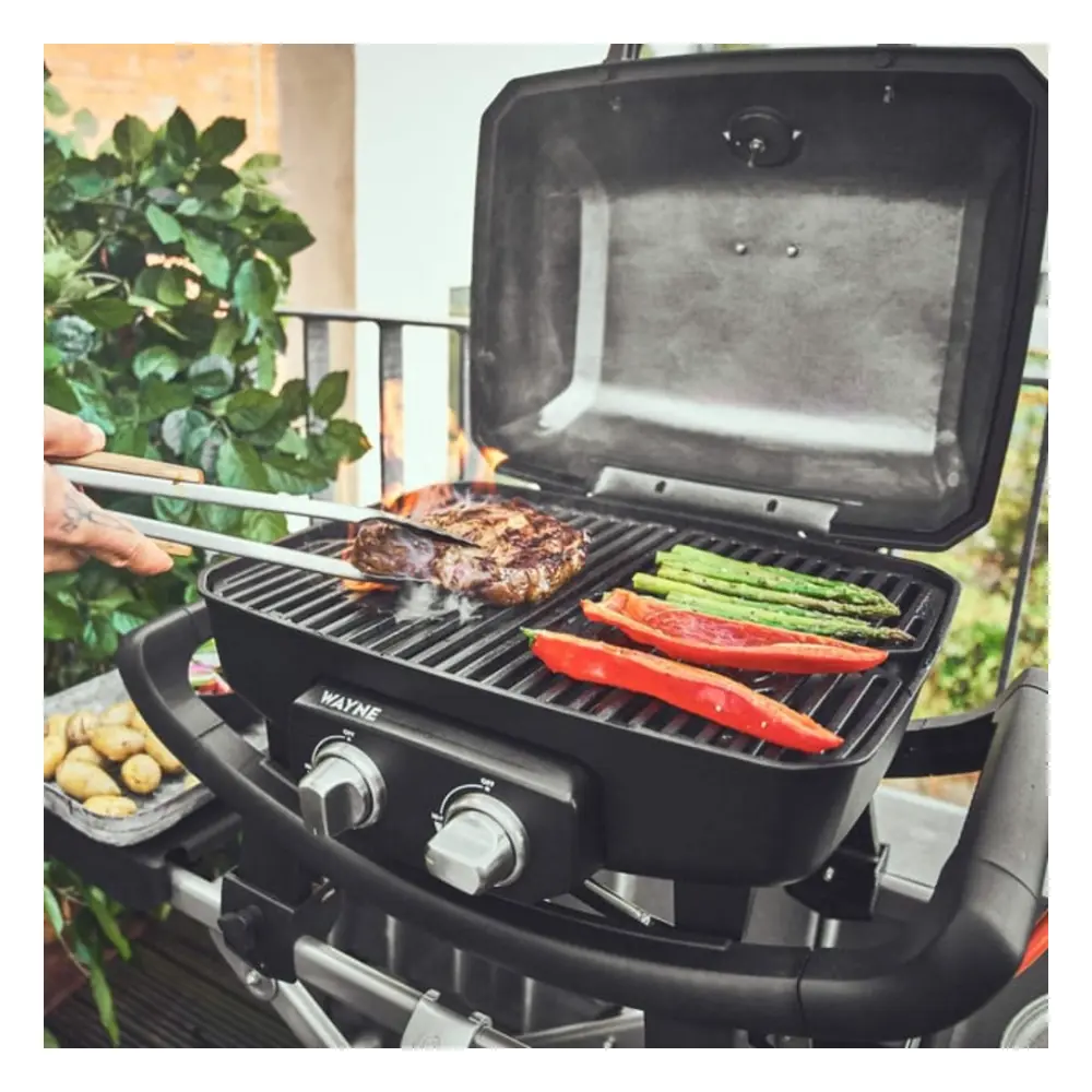 Burnhard WAYNE 2-Burner Balcony Gas Grill Series 2, 4.4kW, Up to 390 Degree C, 46 x 37 cm Cast Iron Grate, Thermometer and Cover, Black - 944219 - Image 5