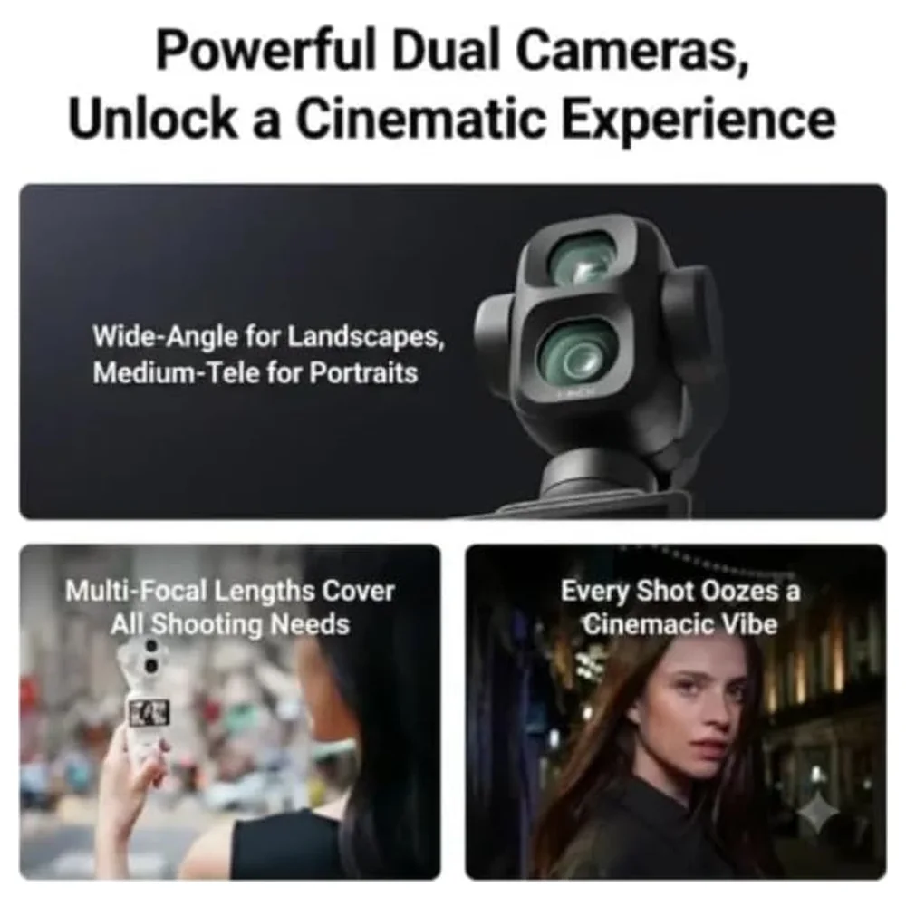 DJI Osmo Pocket 4P Vlog Combo Dual-Lens 4K Pocket Gimbal Camera with 1-Inch Sensor, 60mm F1.8 Med-Tele Lens, 3-Axis Stabilization and 103GB Storage, Black - Image 5