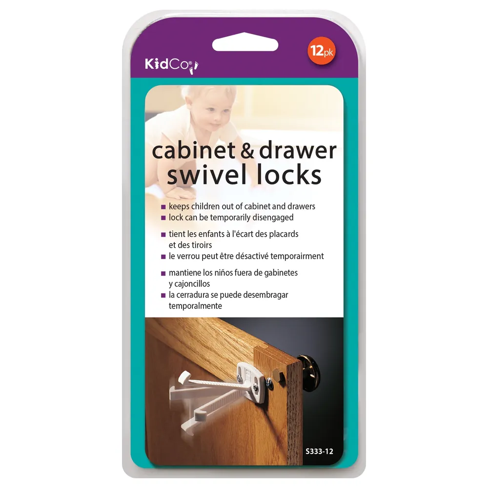 KidCo Swivel Cabinet and Drawer Locks 12 Pack, White Screw-Mount Child Safety Locks with Swivel Arm to Disengage When Not Needed - S333-12