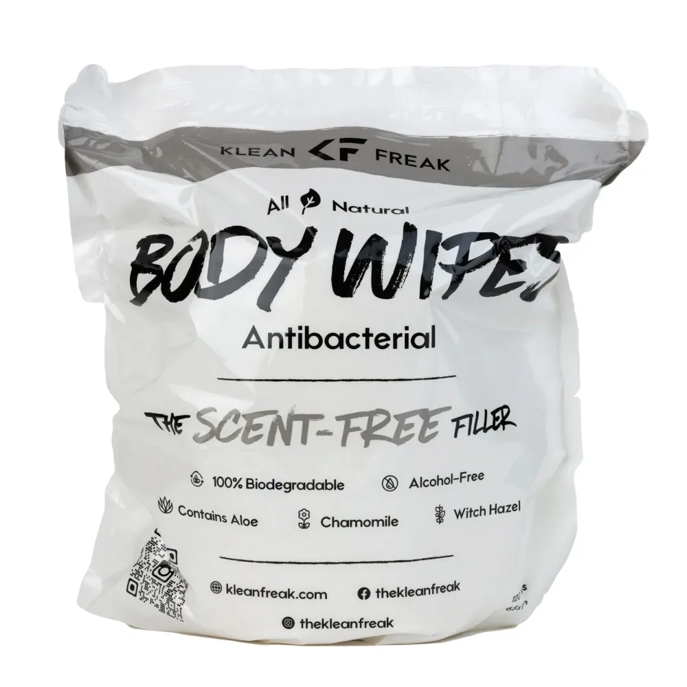 Klean Freak Body Wipes The Filler 120 Refill Bag, Resealable Refill for The Jug, Large Shower Wipes, Alcohol Free, Scent Free - TFSF02