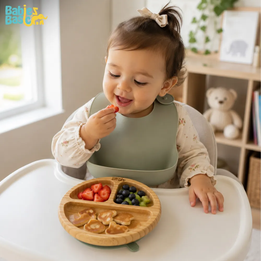 Babies Basic Bamboo Plate with Silicone Suction for Kids Green 12277-PLA-GRE-1PC - Image 3