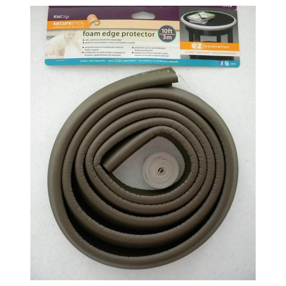 KidCo SecureStick Foam Edge Protector 10 ft (3 m) Roll with Heavy-Duty Double-Sided Tape, Soft Cushioned Furniture Edge Guard, Brown - S379 - Image 2