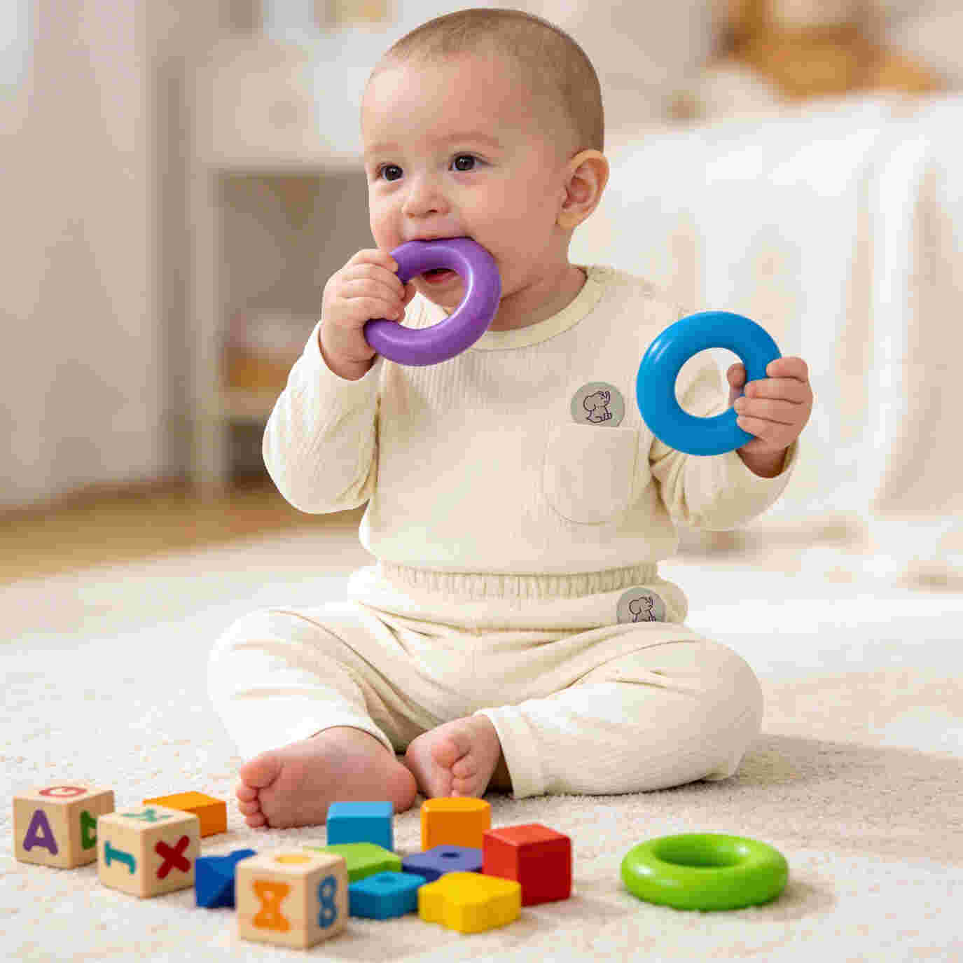 Babies Basic Ribbed Cotton Long Sleeves Top and Bottom - Set of 3 0-3 Months Multi Color M725-LO-MIX-0-3-6PC - Image 6