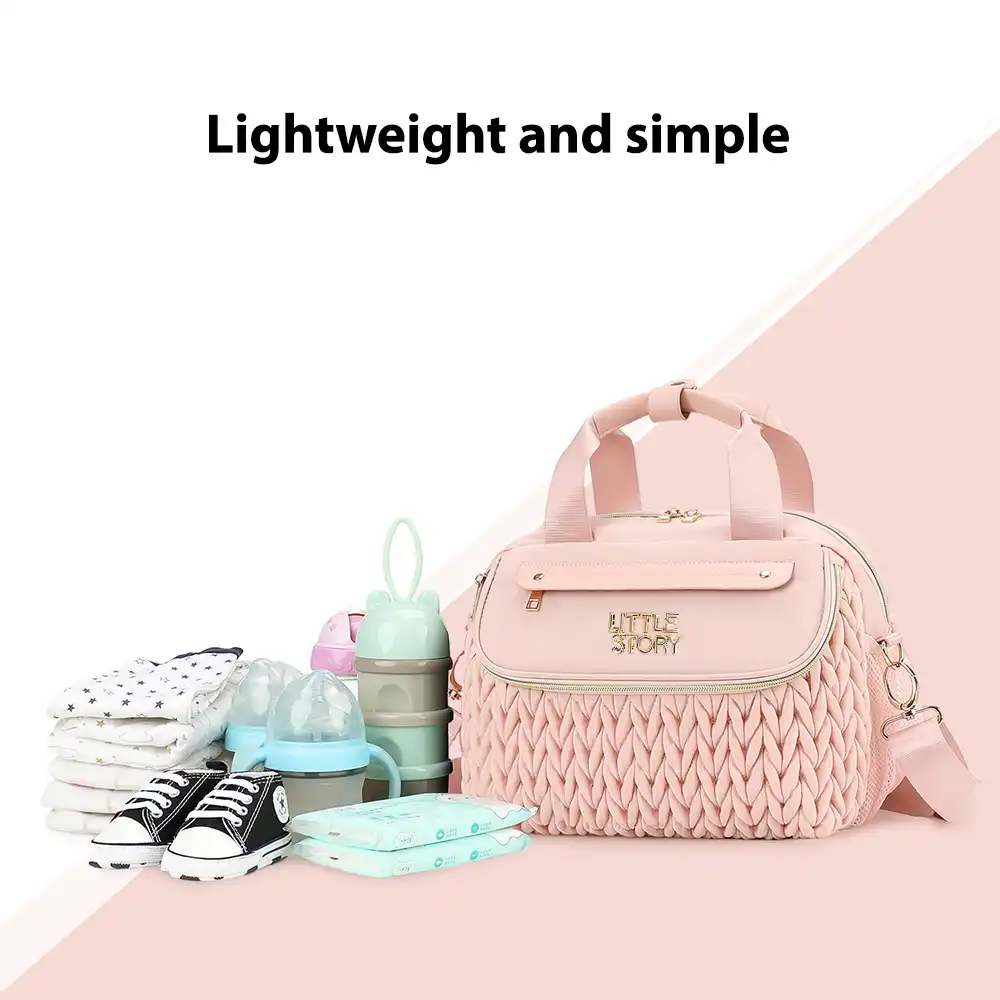 Little Story Compact Diaper Bag With Changing Pad And Shoulder Strap Blush Pink - LS_DB_PI - Image 5