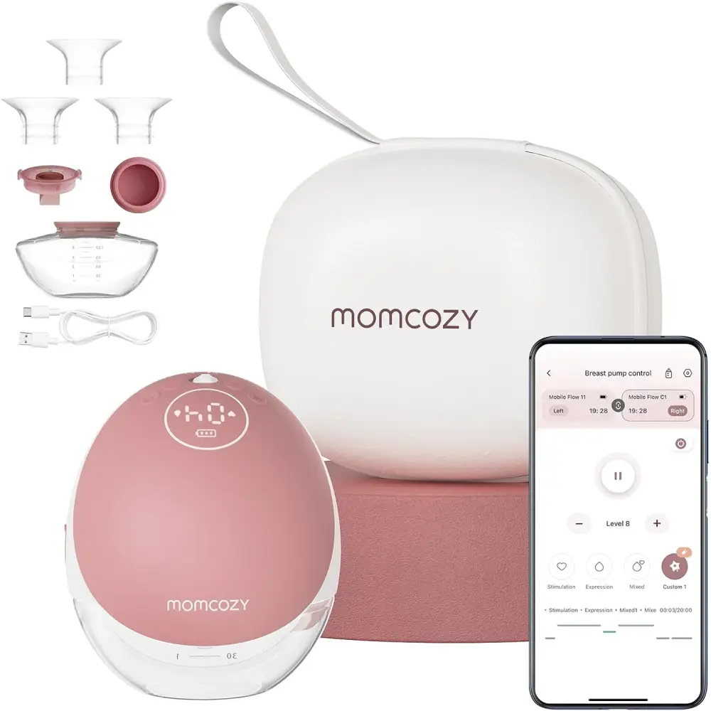 Momcozy M9 Mobile Flow Wearable Double Electric Breast Pump, Smart App Control, 6 Suction Levels, 2 Custom Modes, 180ml Capacity Per Side, 180-Minute Battery, Cozy - QMM9SGLM