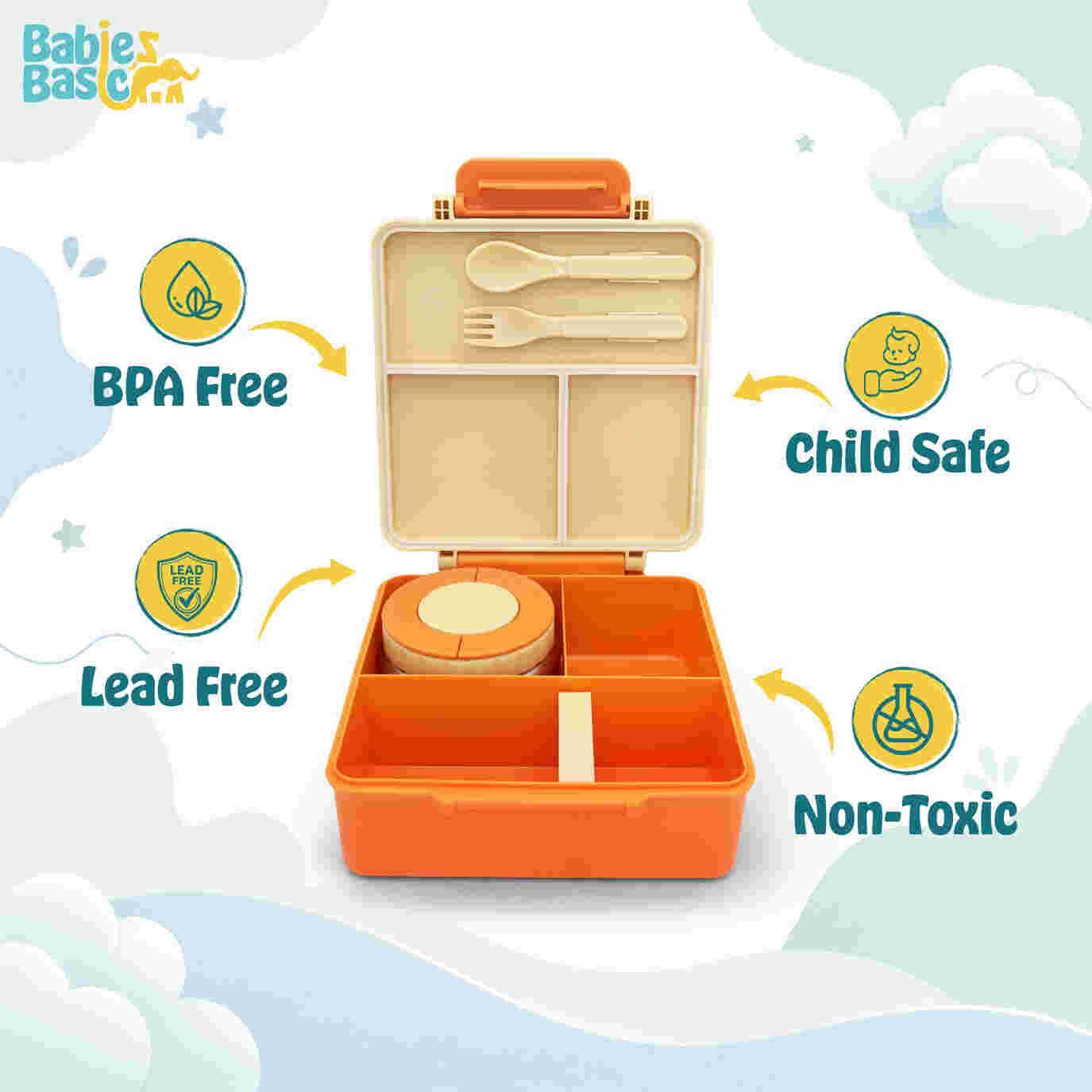 Babies Basic Insulated Bento Lunchbox with Stainless Steel Bottle 3+ Years - Beige - Zoo 12310-MIX-BEI-CHER - Image 2