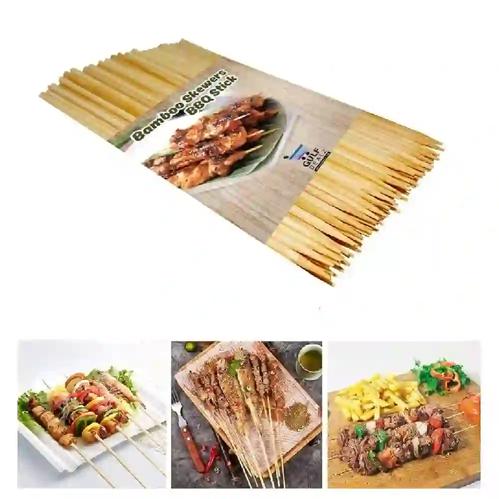 GulfDealz Natural Bamboo BBQ Skewers, 12 Inch, 100 Pieces with Pointed Tips and Polished Finish for Kebabs, Grilling, Fruit and Appetizers