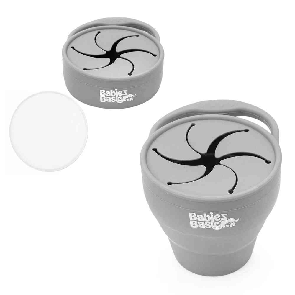 Babies Basic Collapsable Silicone Snack Box for Kids Gray 66112-SNA-LID-GRAY