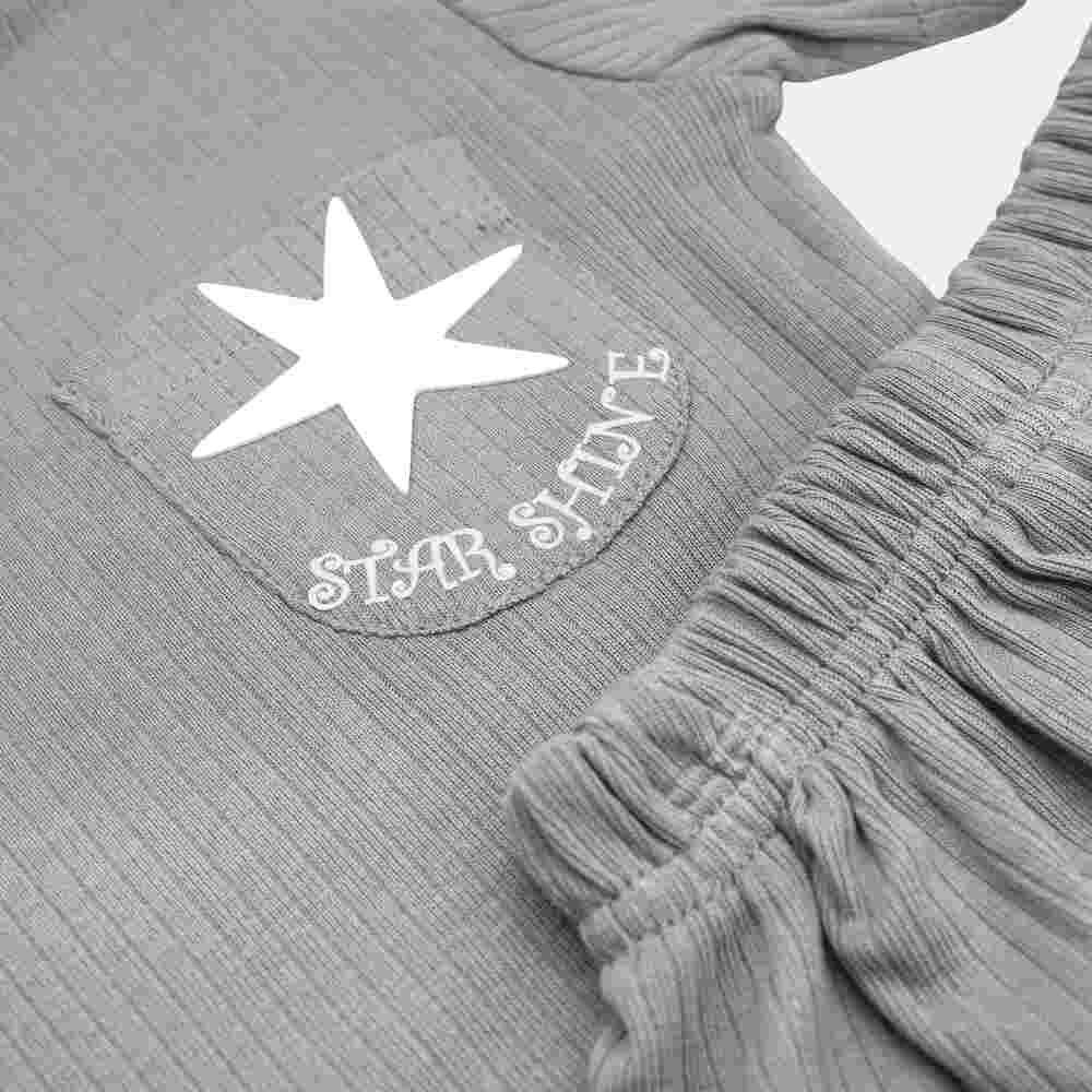 Babies Basic Ribbed Cotton Short Sleeves T-shirt and Plain Shorts Set 6-12 Months Gray M714-TO-GRA-6-12-2PC - Image 2