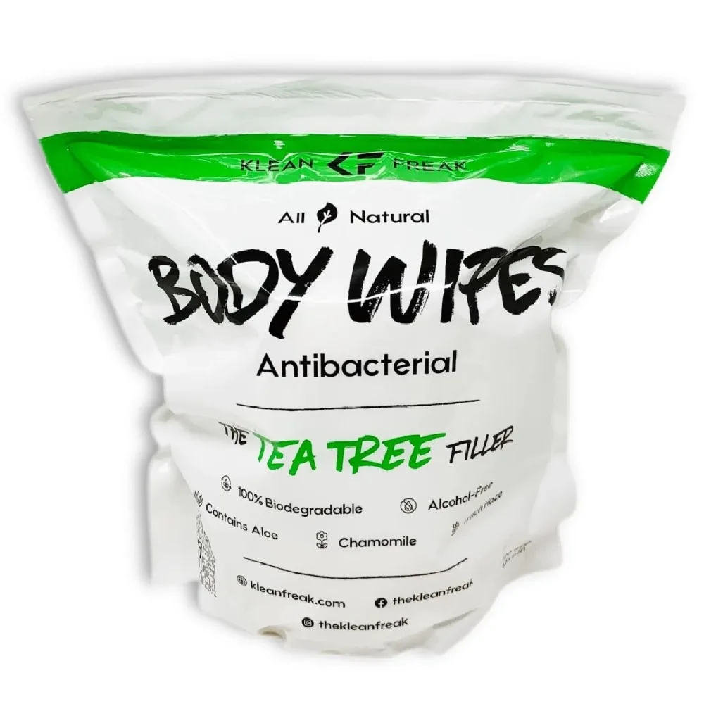 Klean Freak Body Wipes The Filler 120 Refill Bag, Resealable Refill for The Jug, Large Shower Wipes, Alcohol Free, Tea Tree - TFTT02