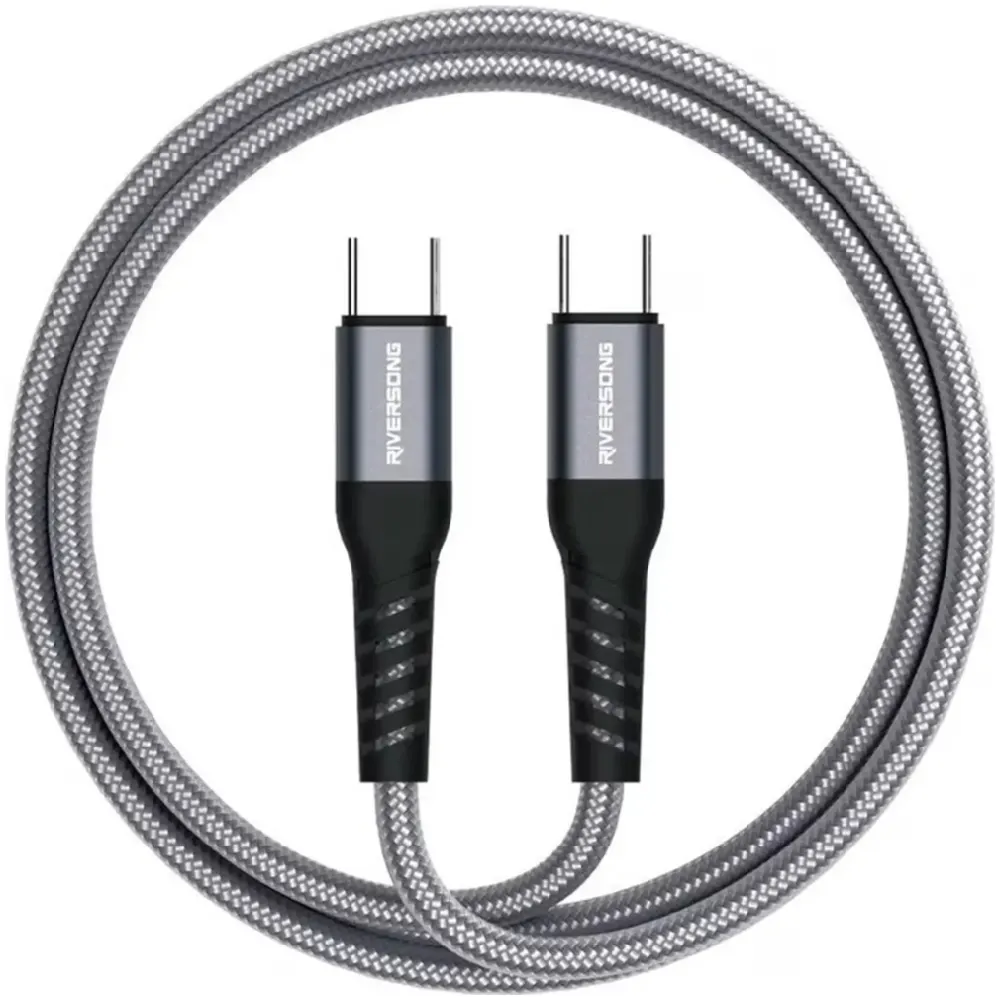Riversong Hercules C6 100W USB-C to USB-C Cable with Power Delivery Fast Charging, 480Mbps Data Transfer, and Durable TPE Material (Grey) - RS.HERCULESC6-CT51.GY