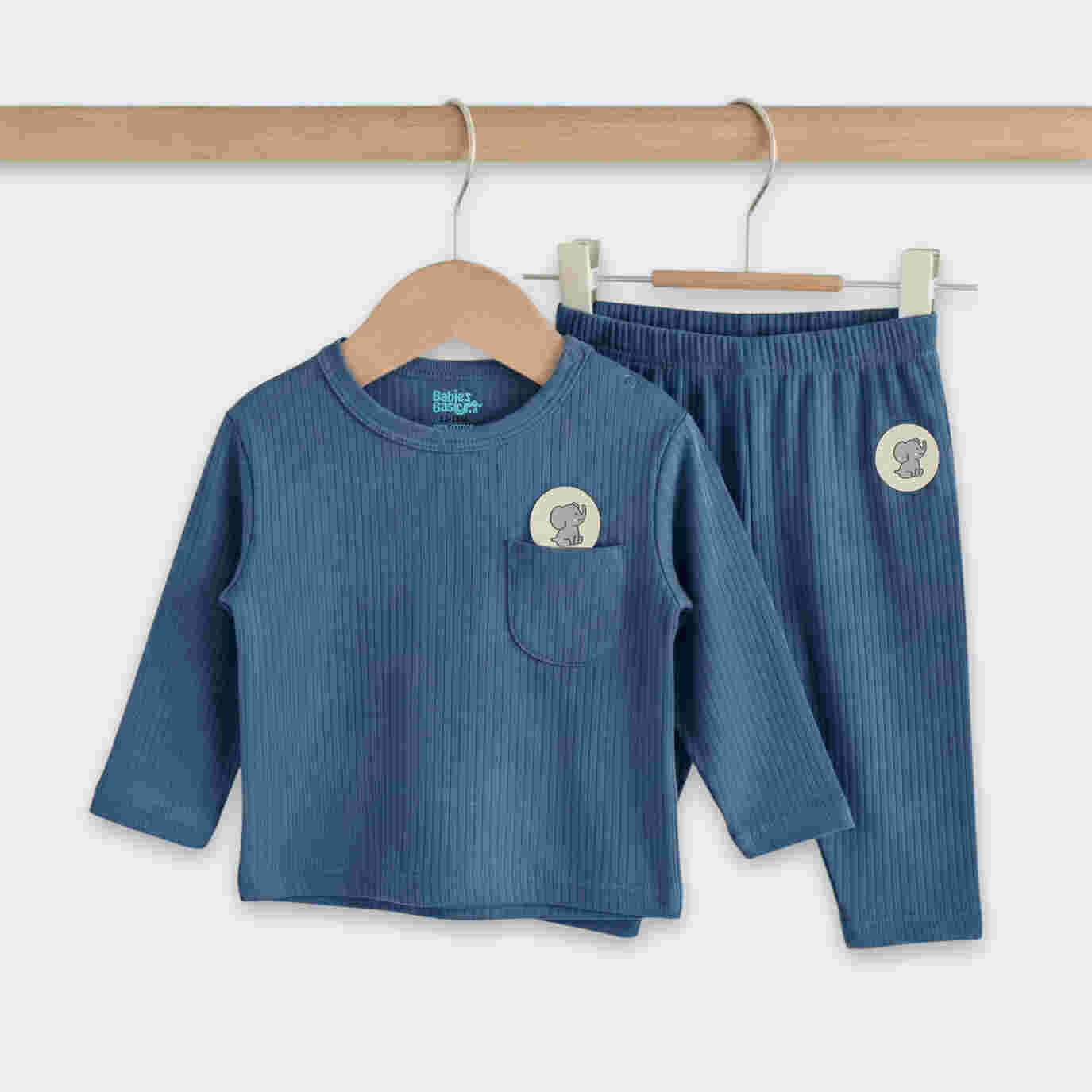 Babies Basic Ribbed Cotton Long Sleeves Top and Bottom 6-12 Months Blue M725-LO-BLU-6-12-2PC - Image 5