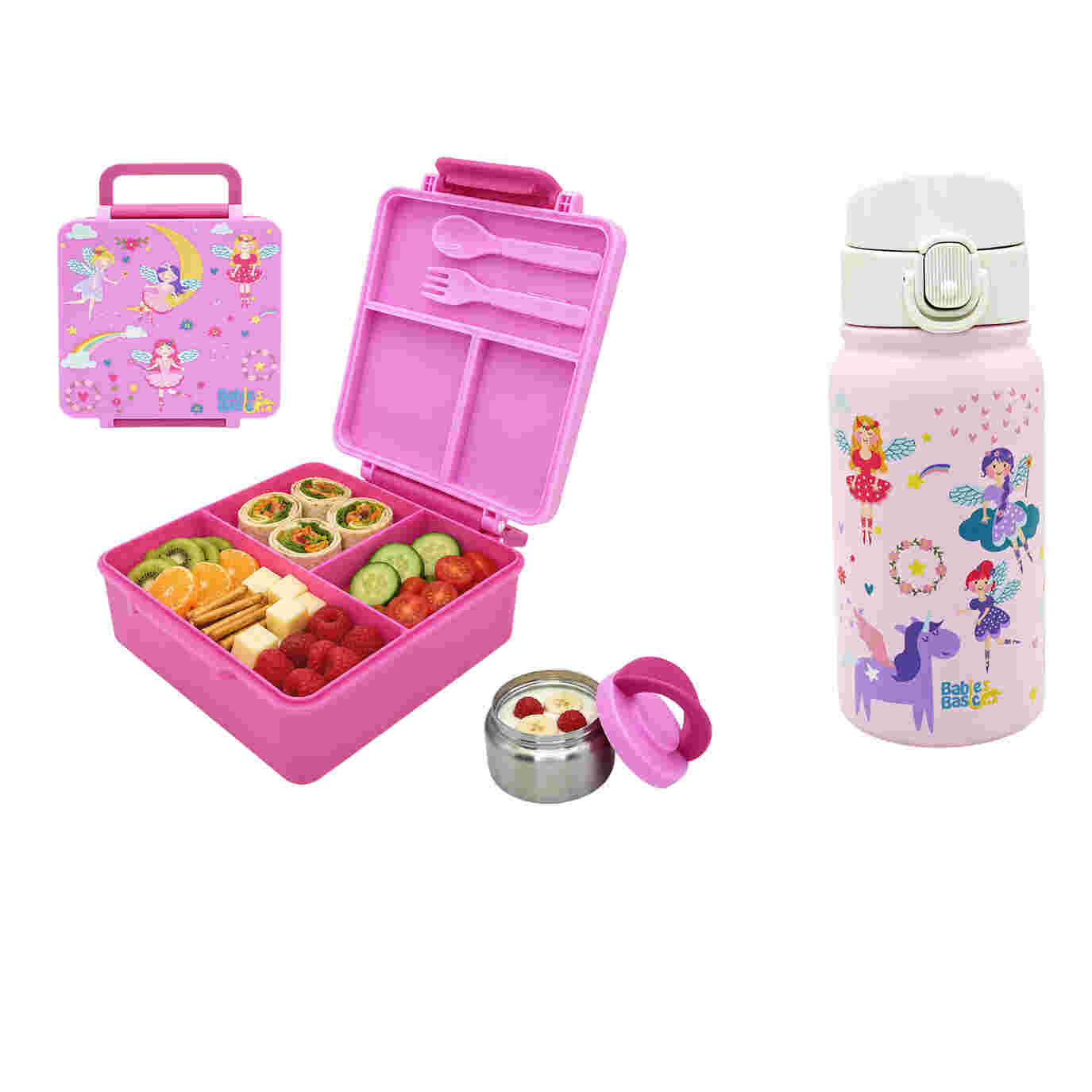 Babies Basic Insulated Bento Lunchbox with Stainless Steel Bottle 3+ Years - Beige - Zoo 12310-MIX-PIN-FAIR